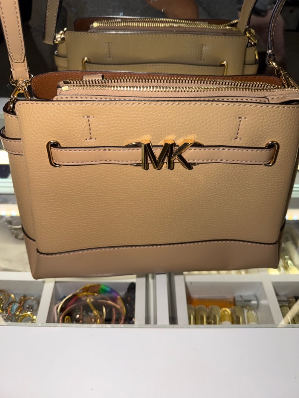Michael Kors Two-Tone Camel Pebbled Leather Crossbody